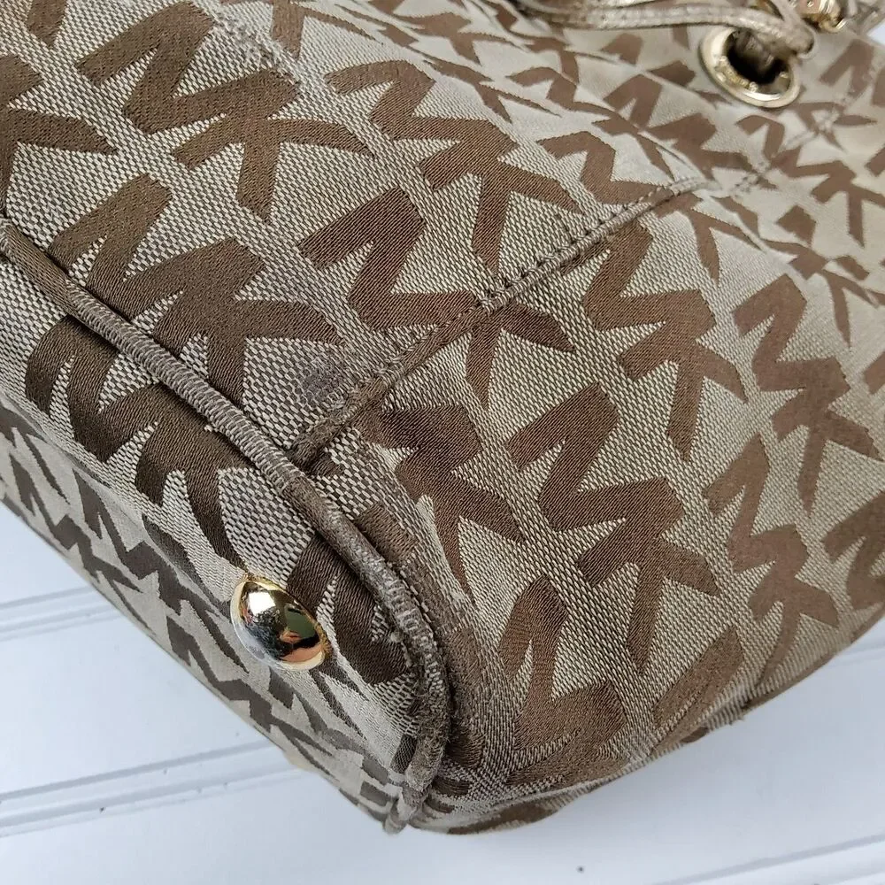 Michael Kors MK Signature Tote Shoulder Handbag Purse Brown